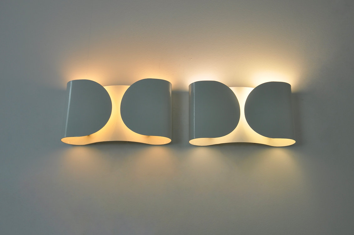 White Foglio Wall lamps by Tobia & Afra Scarpa for Flos, 1960s, set of 2