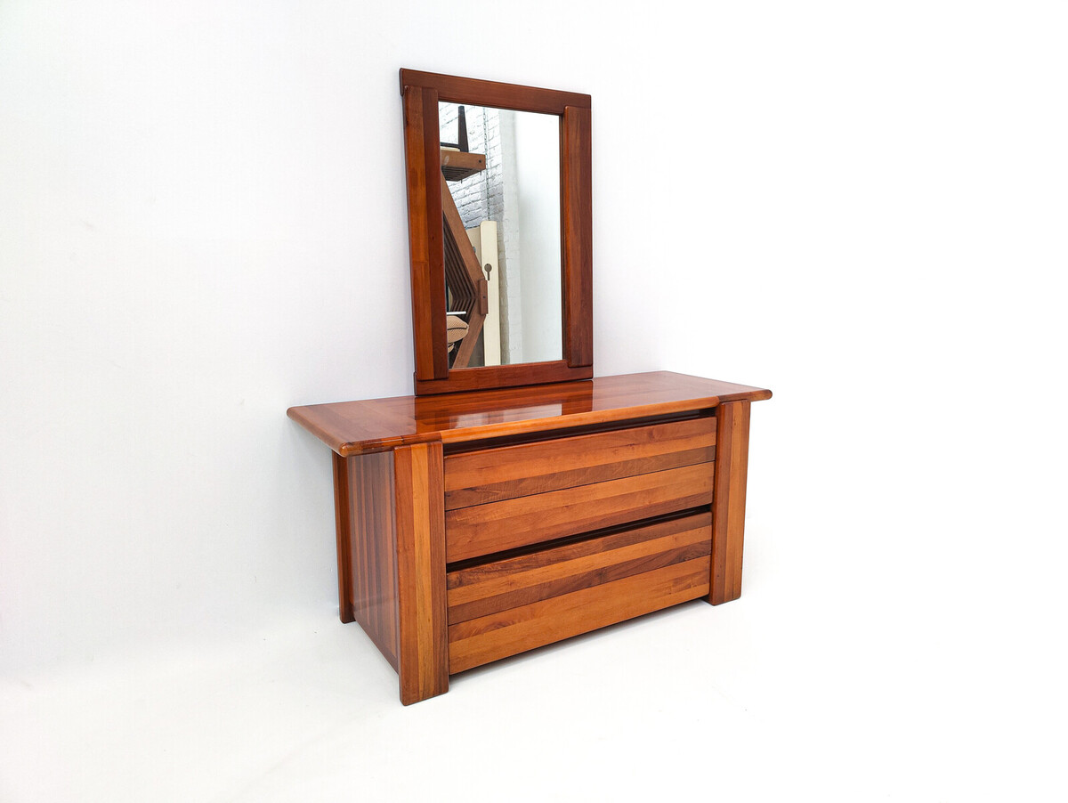 Wooden Wall Mirror by Mario Marenco, Mobil Girgi, 1970s