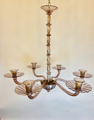 Zecchin Murano chandelier with 6 arms of lights, circa 1940